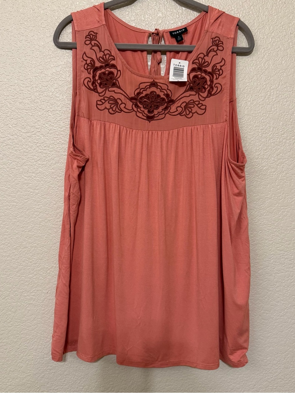 torrid Coral Pink Embroidered Yoke Tank